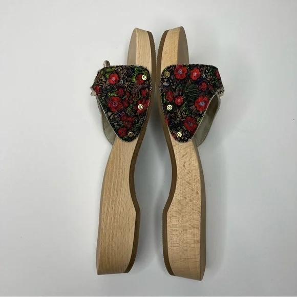 GANNI x Dr. Scholl's Red Floral Buckle Wooden Clog Slides Sandals Retro NEW - Picture 9 of 13